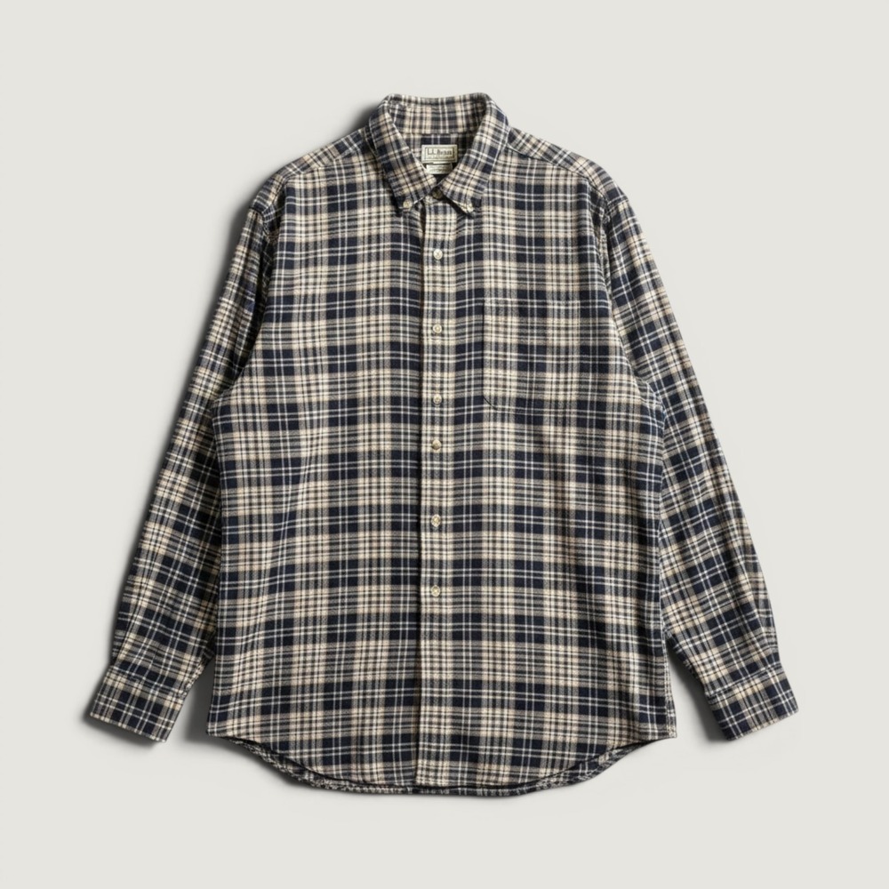 L.L.Bean Shirt Mens Large Blue Plaid‎ Flannel Button Down Long Sleeve Casual